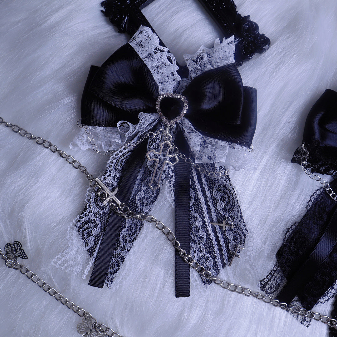 Cross Jirai Kei Hair Clip with Heart-shaped Rhinestone 42324:736414