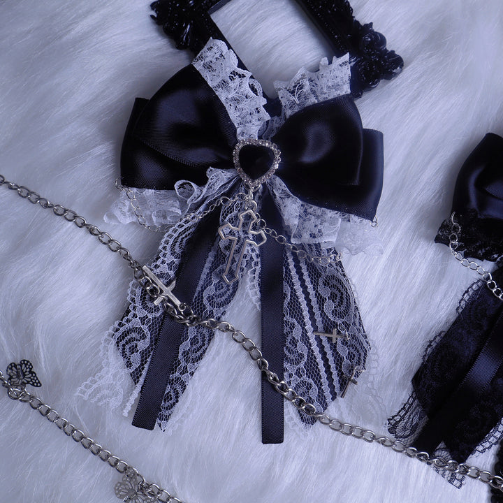 Cross Jirai Kei Hair Clip with Heart-shaped Rhinestone 42324:736414