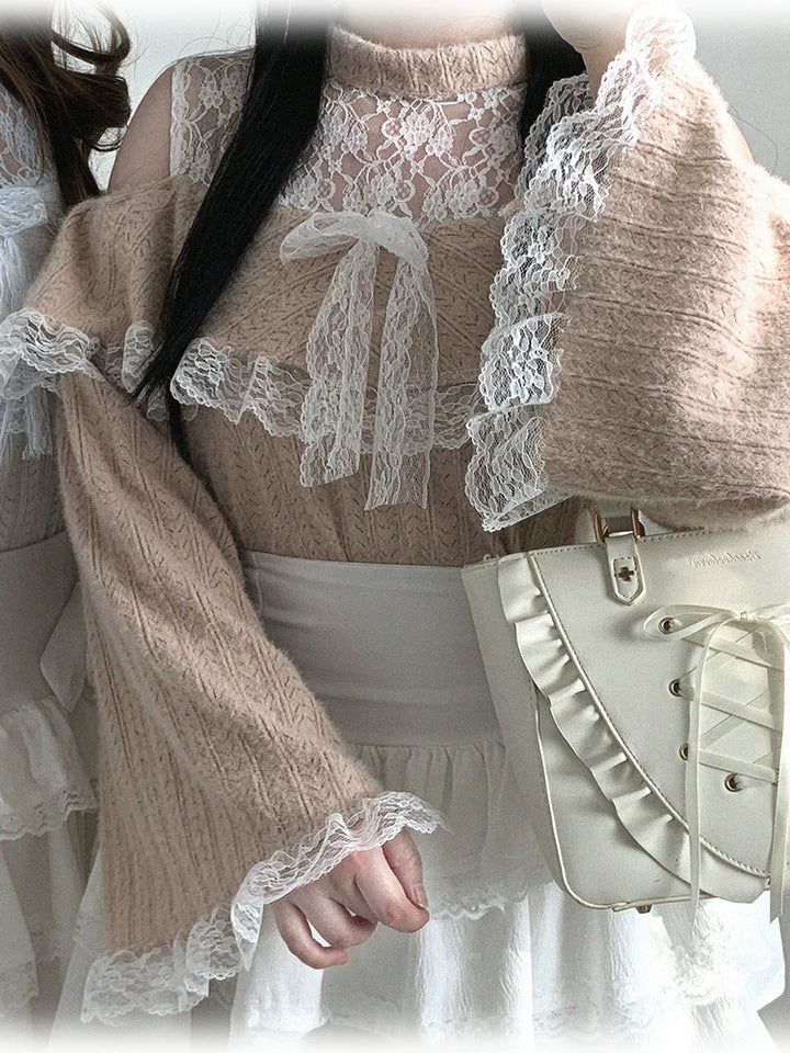 Soft Plush Ryousangata Sweater, Lace Details 44470:810466