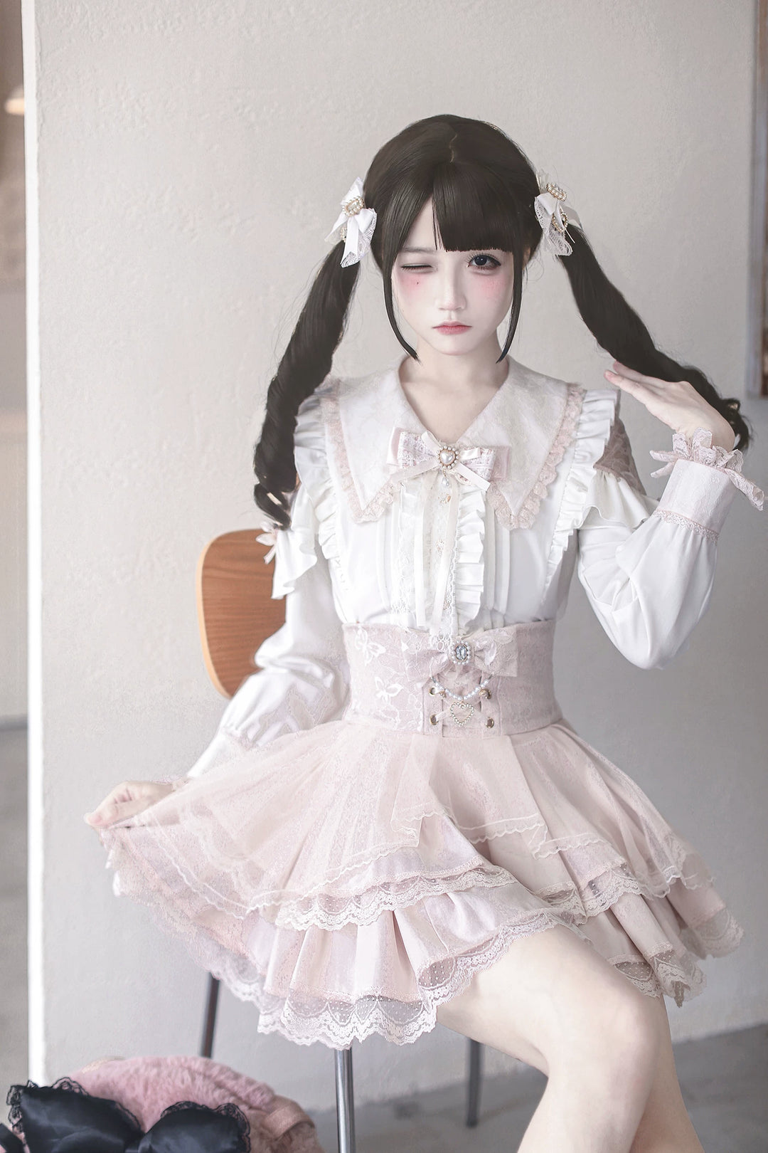 Jirai Kei Tiered Tuffles Skirt, Elastic High-Waist 44587:814554