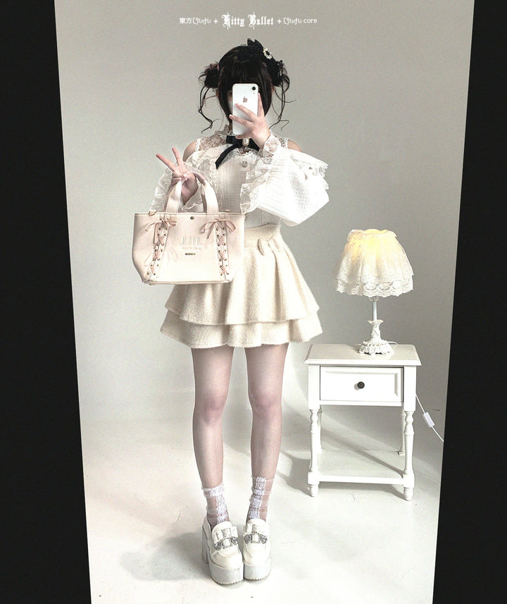 Jirai Kei Off-Shoulder Sweater, Lace Neck 44471:811008
