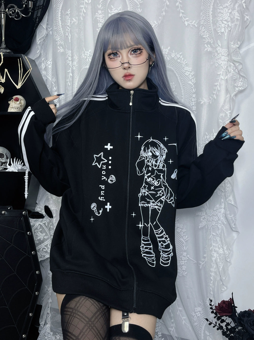 Yami Kawaii Jacket Black Coat Stand Collar Jacket 39138:613738