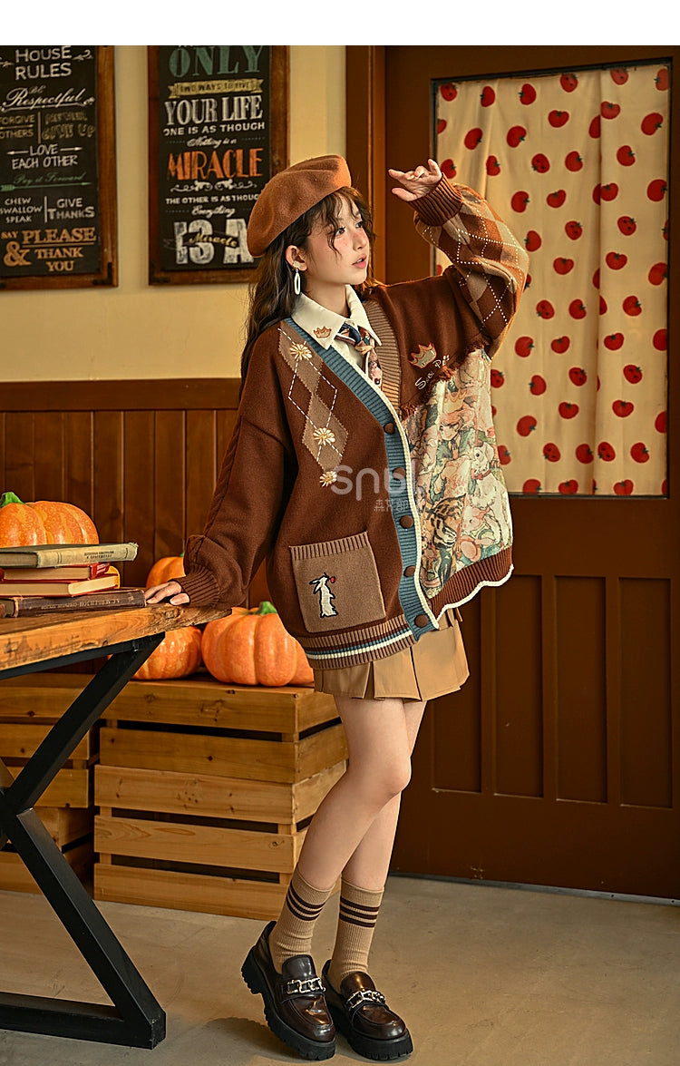 Mori Kei Vintage Style Melrad Knit Sweater Shirt Skirt Set 22716:335768