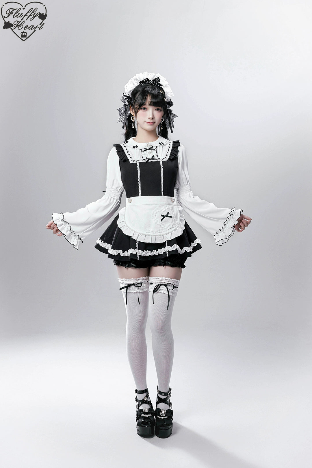【Fluffy Heart】橱窗人偶日系女仆感可拆卸围裙萌系套装 现货 44119:796749