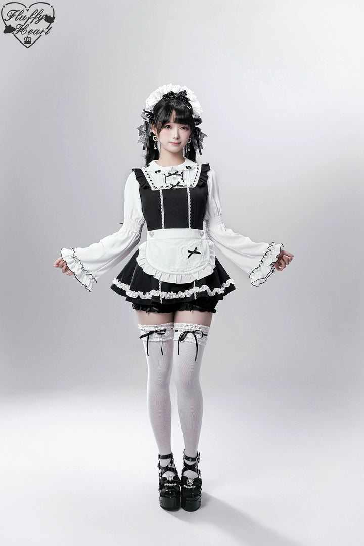 【Fluffy Heart】橱窗人偶日系女仆感可拆卸围裙萌系套装 现货 44119:796749