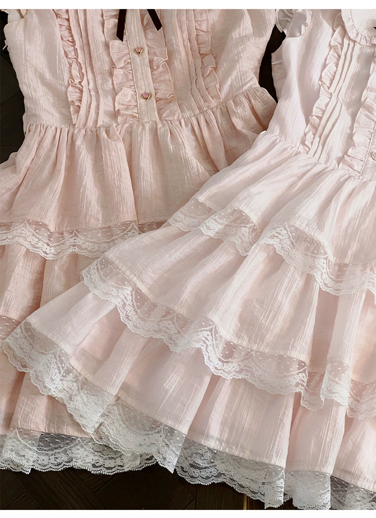 Sweet Style Lace Trim Dress, Tiered Ruffles 43546:779205