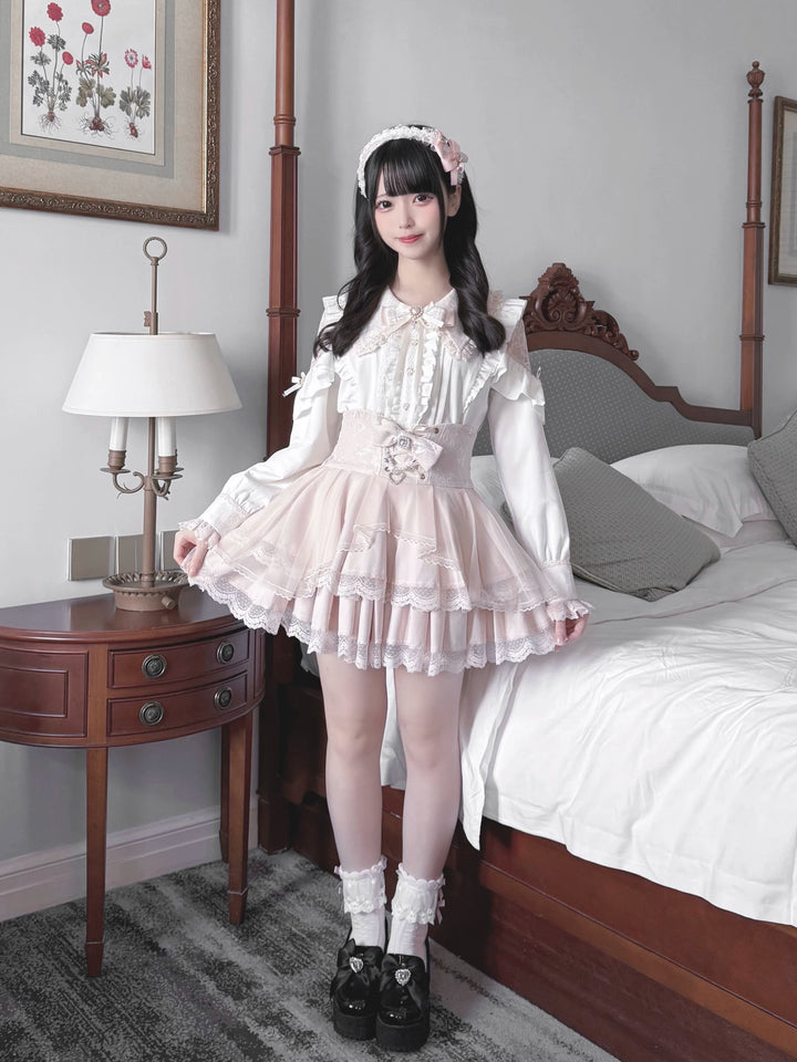 Jirai Kei Tiered Tuffles Skirt, Elastic High-Waist 44587:814561