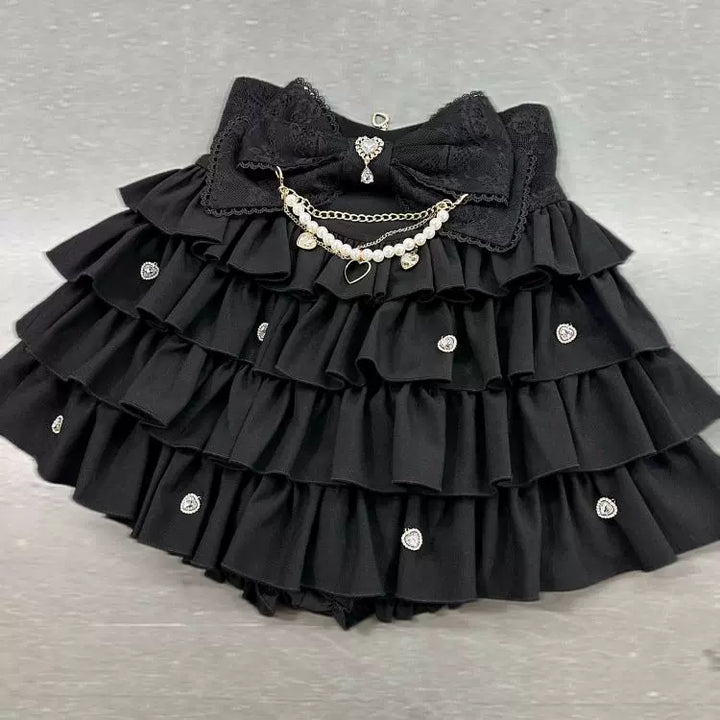 Black Jirai Kei Skirt, Removable Accessories in Two Styles 43240:772206