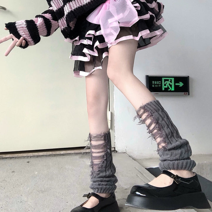 Harajuku Fashion White Black Gray Leg Warmers 28966:339348