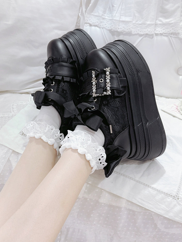 Ryousangata High Platform Shoes, Satin Bow 43688:783043