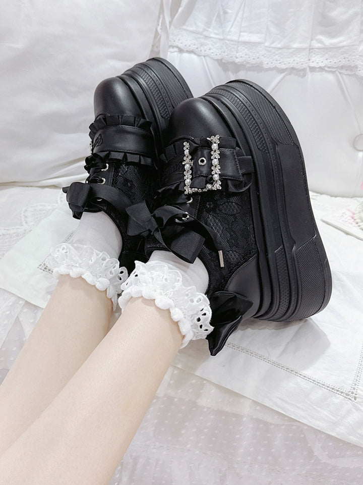 Ryousangata High Platform Shoes, Satin Bow 43688:783043
