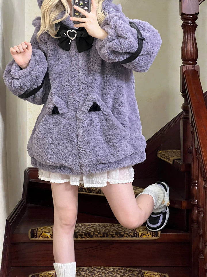 Jirai Kei Coat Cat Ear Hood Jacket Fleece Coat 39958:646672