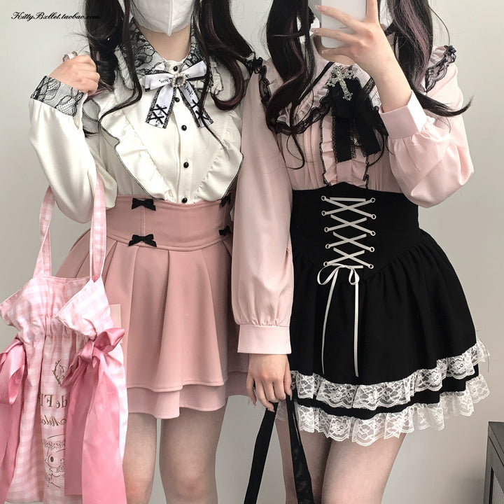 Jirai Kei Skirt High Waist Skirt Lace Up Skirt 36776:540156