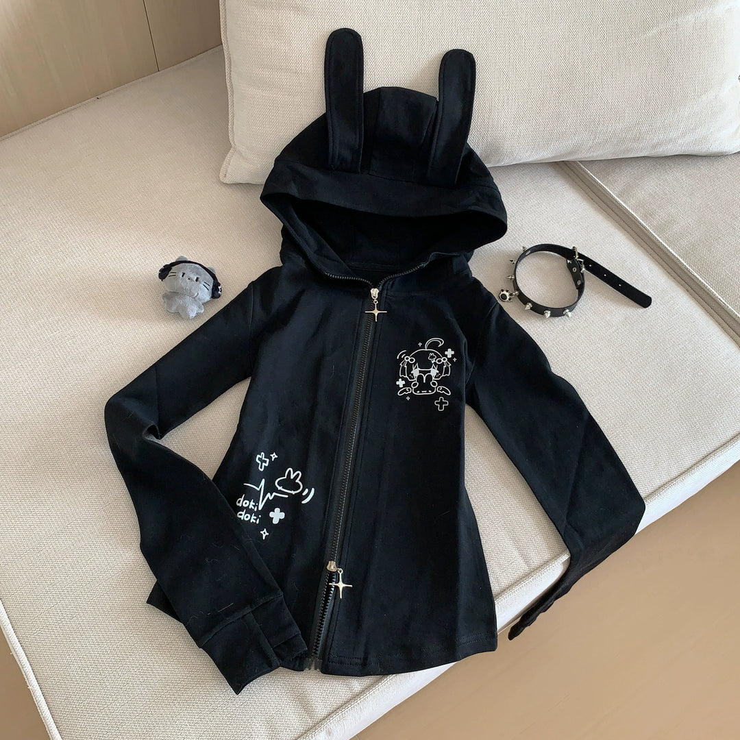 Hooded Jirai Kei Jacket, Bunny Ears & Two-Way Zippers 42899:757214