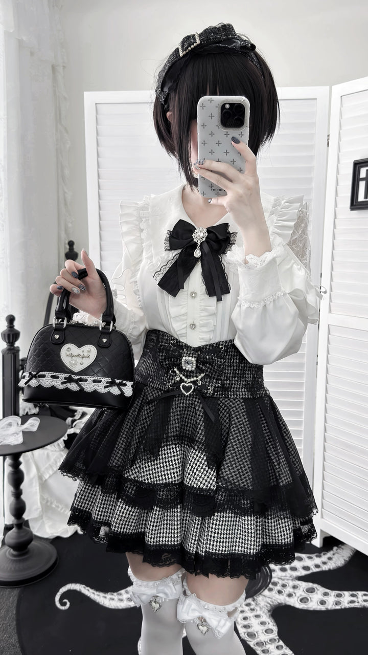 Ryousangata White Blouse & Houndstooth Skirt Set 46074:874720