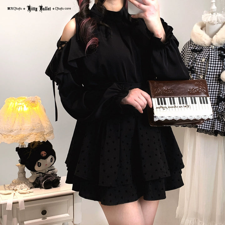 Seiso Kei Solid Open-shoulder Blouse, Loose Fit 44001:792137