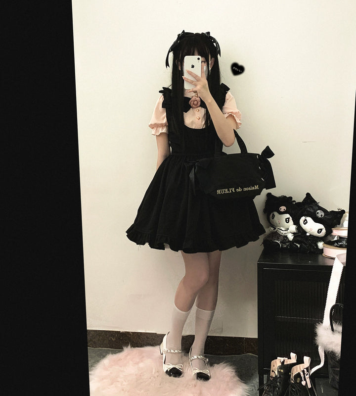 Jirai Kei Blouse Sweet Lace Collar Shirt Short Sleeve 35376:526530 35376:526530