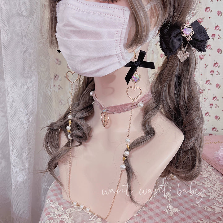 Jirai Kei Glasses Pearl Chain Rhinestone Bow Hanging Rope 38884:613284