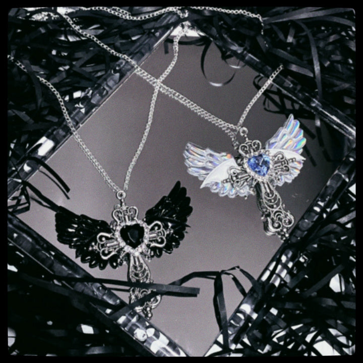 Y2K Jirai Kei Necklace Angel Cross Sweater Chain (blue) 29316:356132