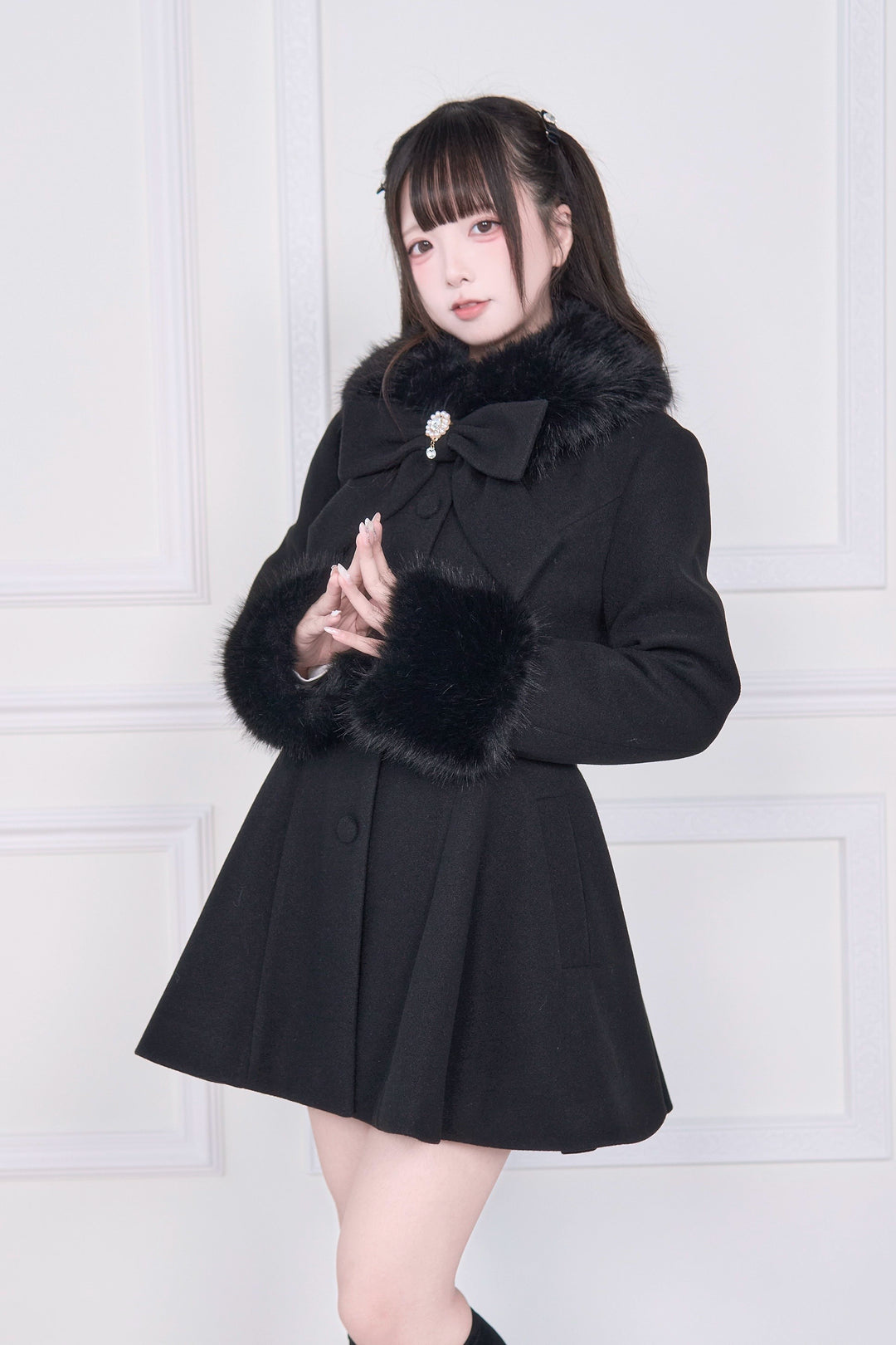 Jirai Kei Winter Coat, Faux Fur Trim, Detachable Cape 44066:794443