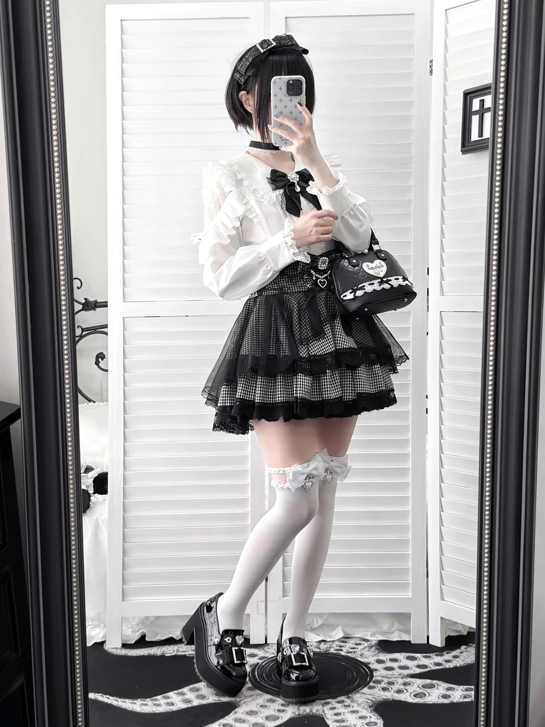 Ryousangata White Blouse & Houndstooth Skirt Set 46074:874731