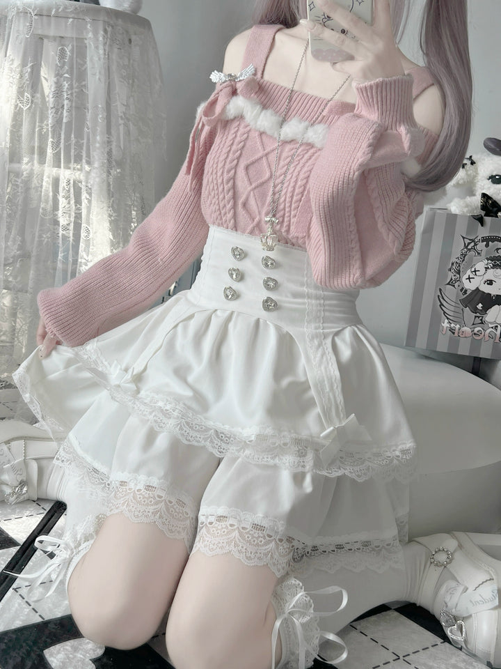 Jirai Kei Sweater Off-Shoulder Knot Bow Sweater 39722:634228