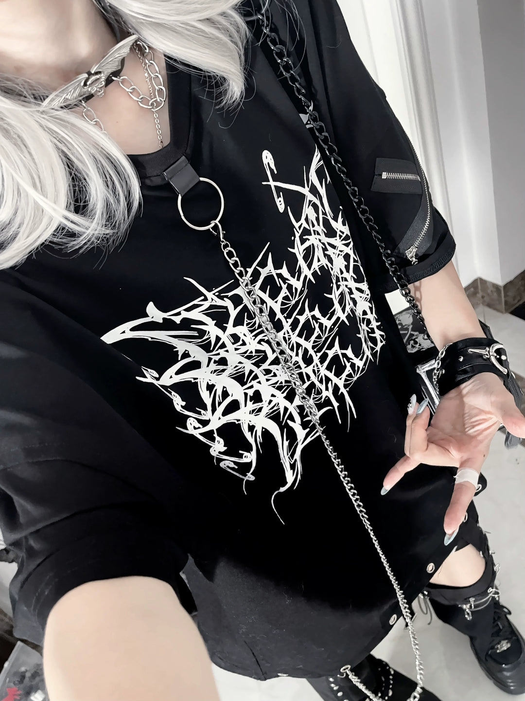 Subculture Cotton T-Shirt, Detachable Chain 43875:789227