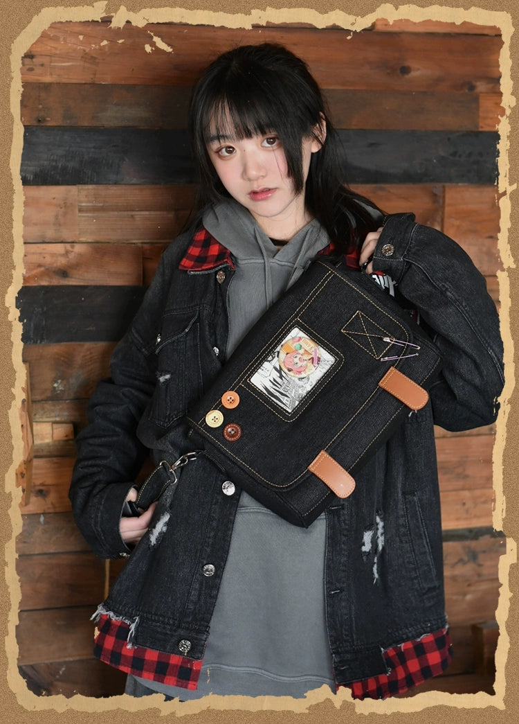 Kawaii Ita Bag Denim Crossbody Bag Large Capacity Handbag 37050:551716