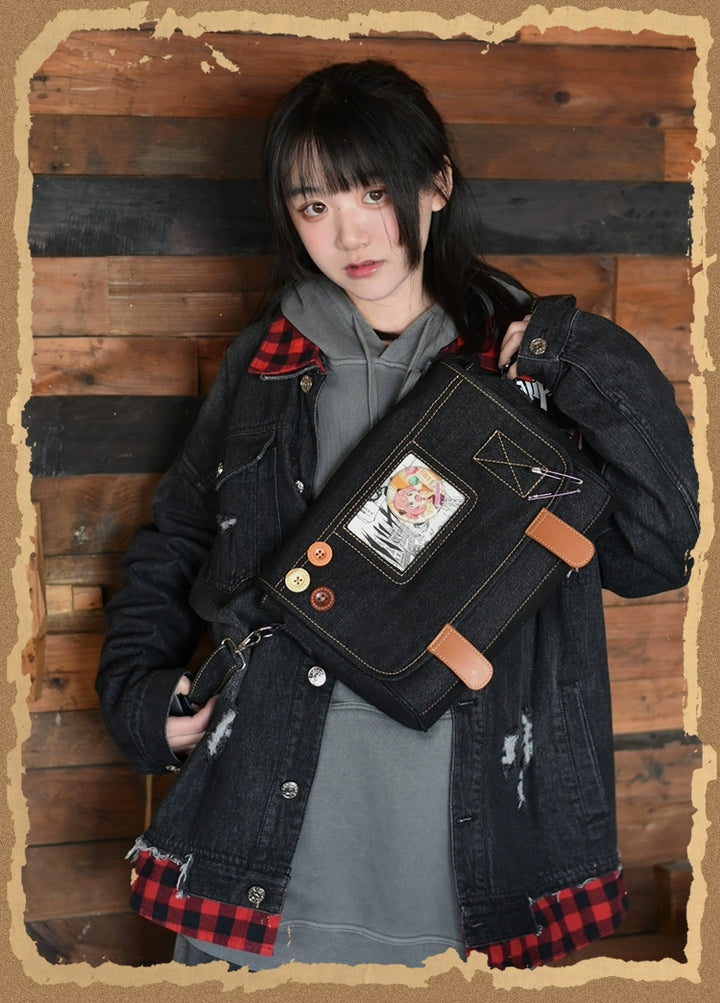 Kawaii Ita Bag Denim Crossbody Bag Large Capacity Handbag 37050:551716