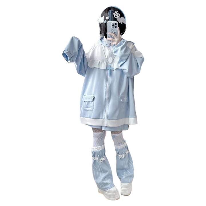 Tenshi Kaiwai Cat Ears Jacket With Ruffle And Pocket & Shorts Multicolor 39092:615386