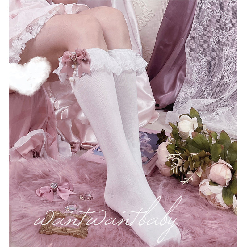 Jirai Kei Socks Black White Pink Blue Bow Lace Socks 21754:320546
