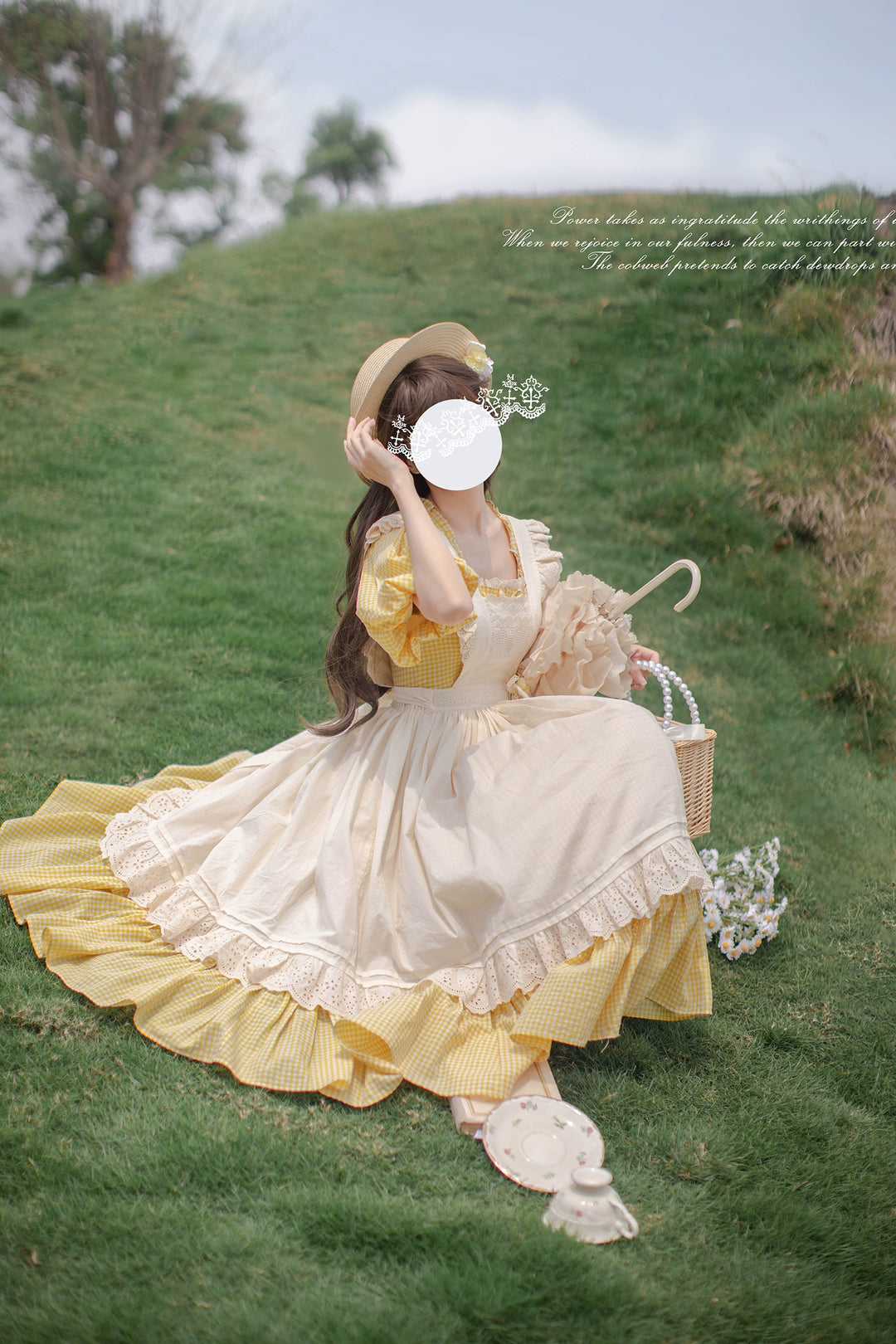 Country Lolita Dress Set Short/Long-Sleeved OP and Cotton Over-Skirt 42815:754231
