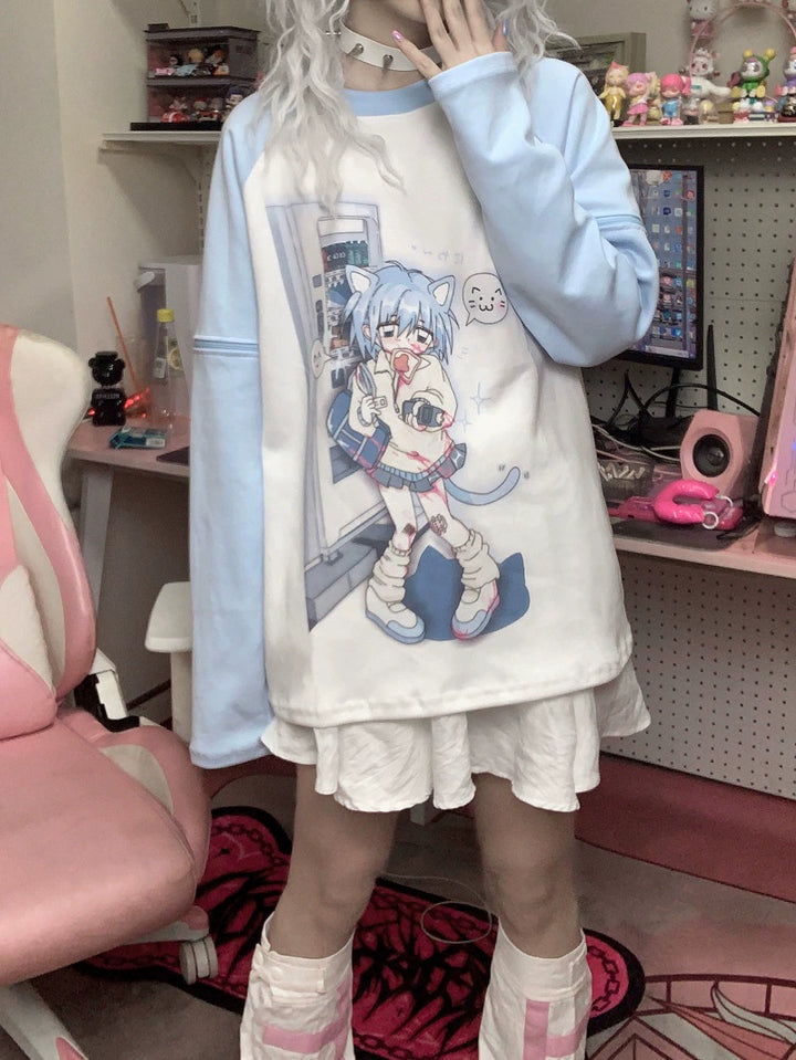 Tenshi Kaiwai Dark Grey Sky Blue Detachable Sleeves T-shirts 29182:337074