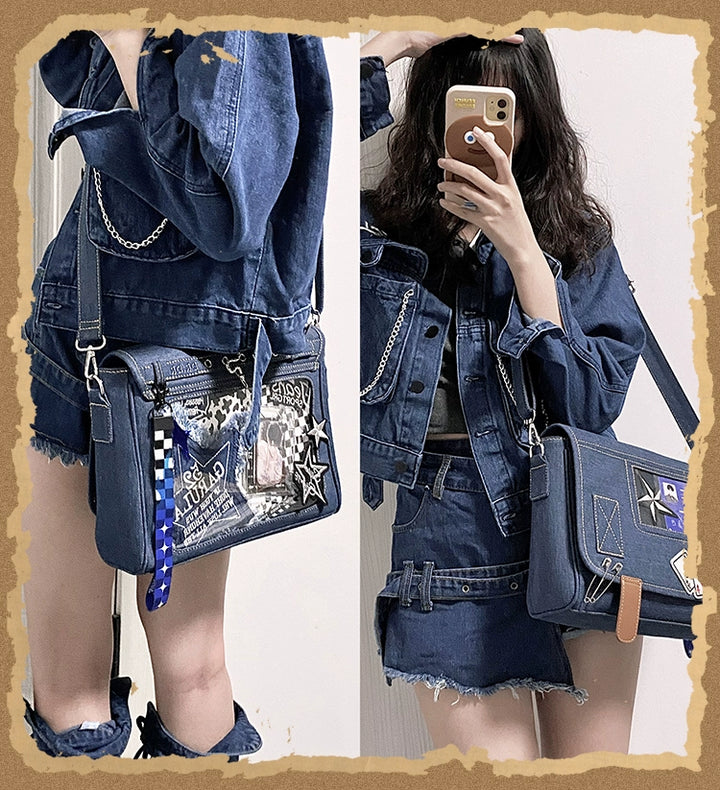 Kawaii Ita Bag Denim Crossbody Bag Large Capacity Handbag 37050:551700