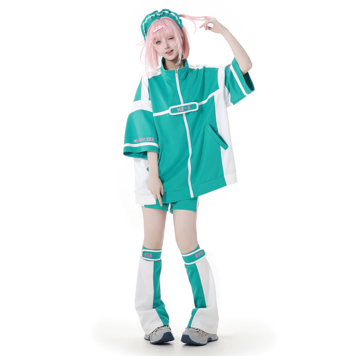 Black/Green Subcul Jirai Kei Sporty Jacket -Set or Singles (L M XL) 43057:764069