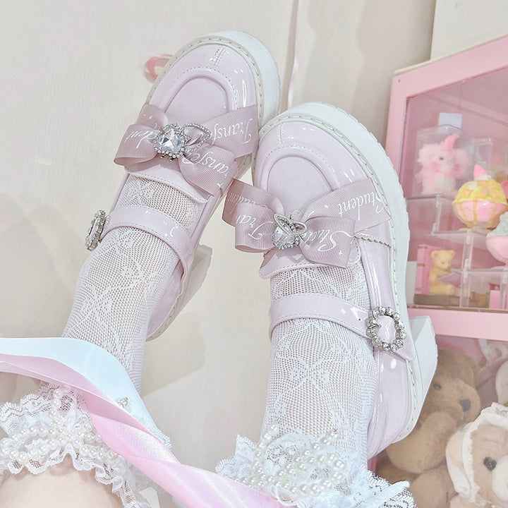 Jirai Kei Shoes Rhinestone Bow Platform Shoes With Shoe Clip (34 35 36 37 38 39 40) 38042:604558