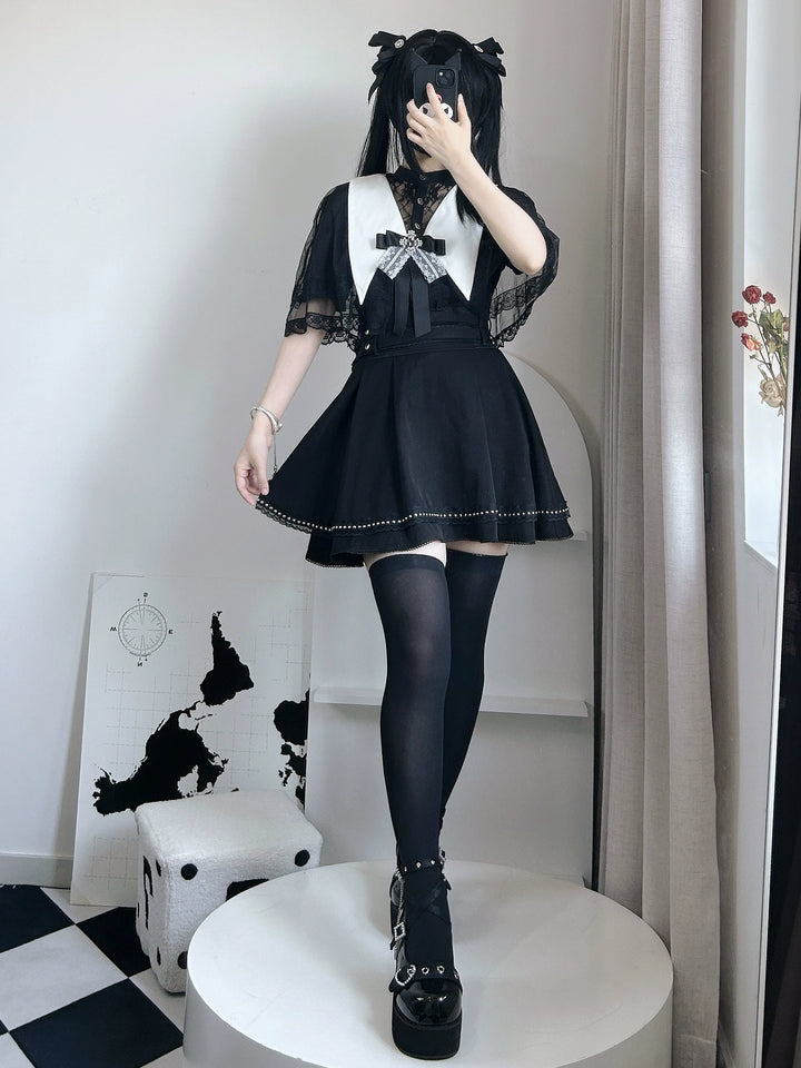 Jirai Kei Skirt Angel Wing Collar Blouse Double Layered Skirt 39538:634684