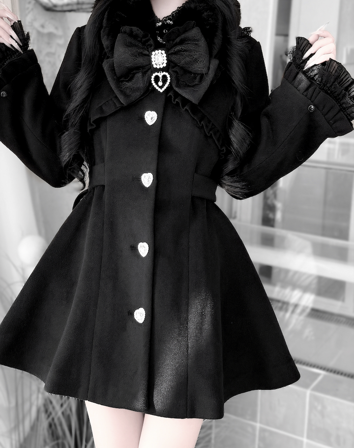 Fluffy Trim Ryousangata Winter Coat, Rhinestone Accents 44200:800838