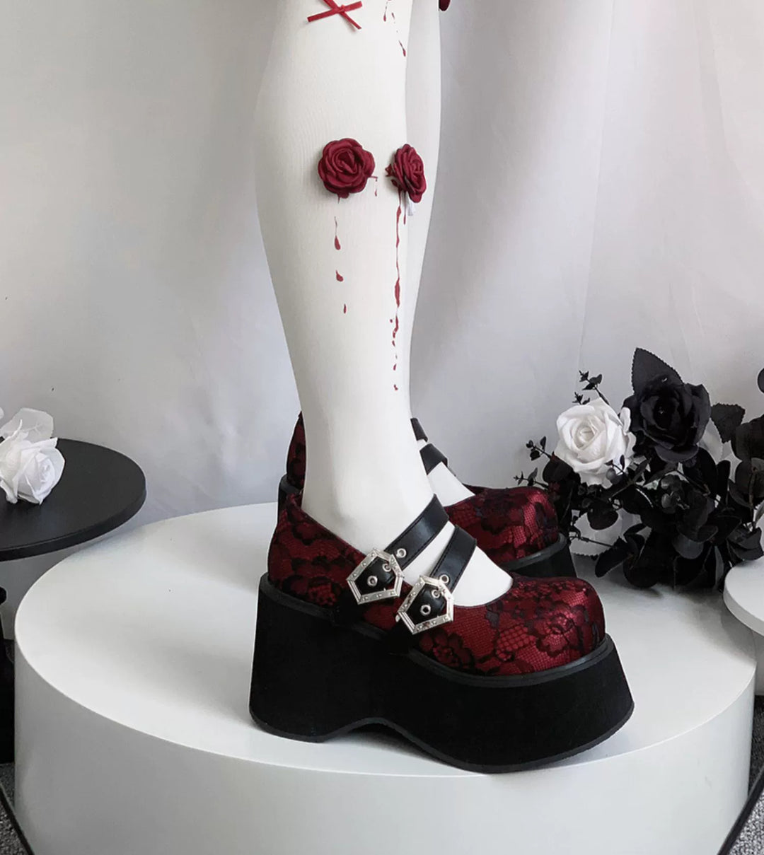 Black Red Platform Shoes Mary Jane Shoes 29728:367892