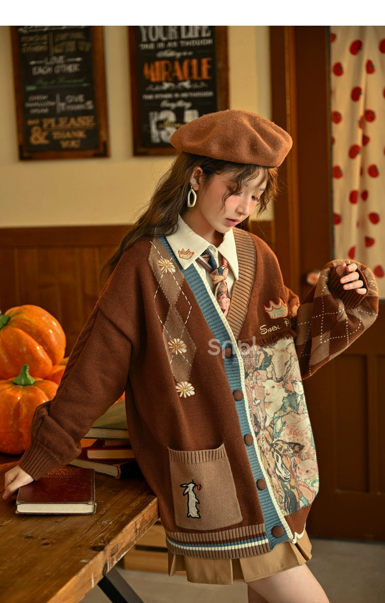 Mori Kei Vintage Style Melrad Knit Sweater Shirt Skirt Set 22716:335824