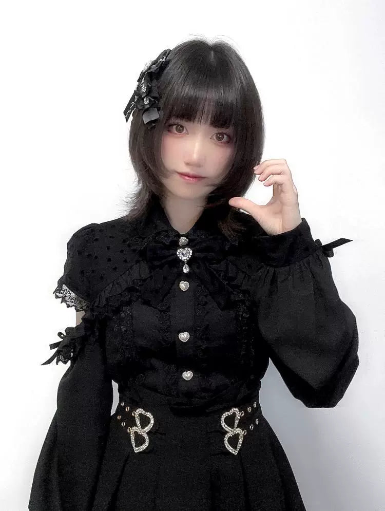 Jirai Kei Blouse, Lace Open Shoulder, Dolka Dots 34044:486462