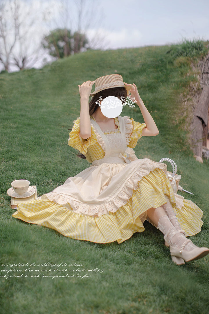 Country Lolita Dress Set Short/Long-Sleeved OP and Cotton Over-Skirt 42815:754195