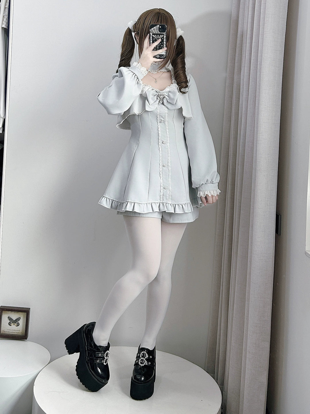 Jirai Kei Long Sleeves Dress, Pocketed Shorts 44197:808134