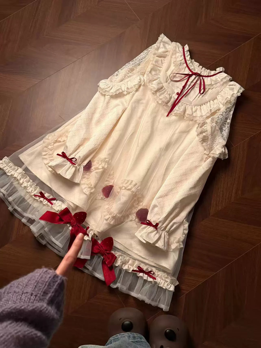 A-Line Daily Lolita OP Dress, Strawberry Accents 44324:805676
