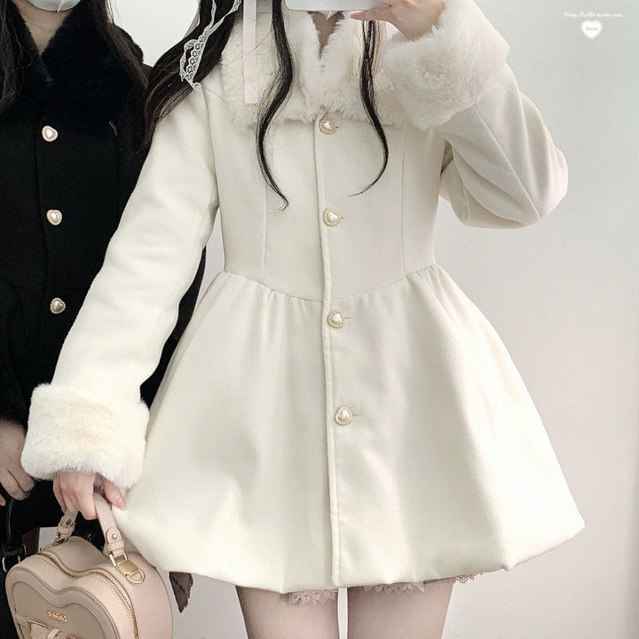 Jirai Kei Coat Detachable Fur Collar Dress Wool-like Jacket 40416:667702