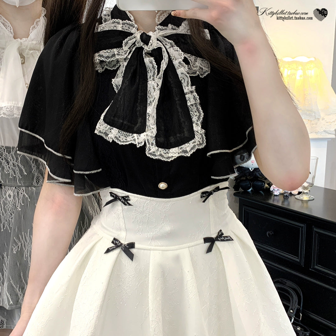 Caped Chiffon Jirai Kei Blouse With Hand-tied Bow 43106:765871