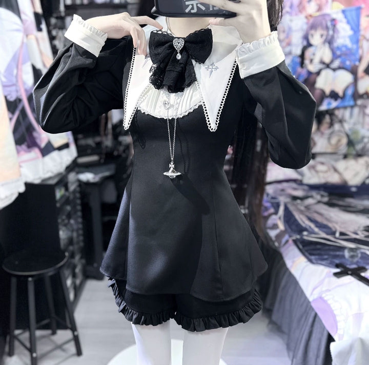 Jirai Kei Dress Puritan Collar Angel Wing Long-sleeved Dress (L M S XL) 39868:643210
