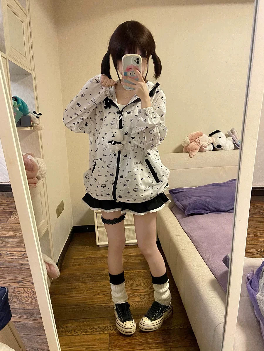 Kawaii Hooded Sunscreen Jacket with Cat Ears & Animal Prints 42905:759063