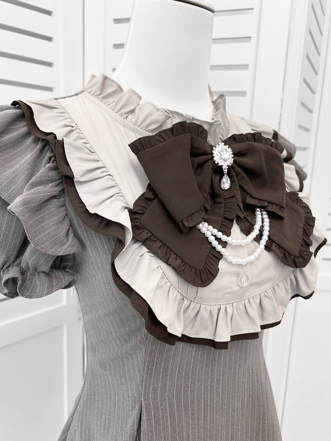 Striped Jirai Kei Dress,Thigh Length, Detachable Bowtie 43574:780065