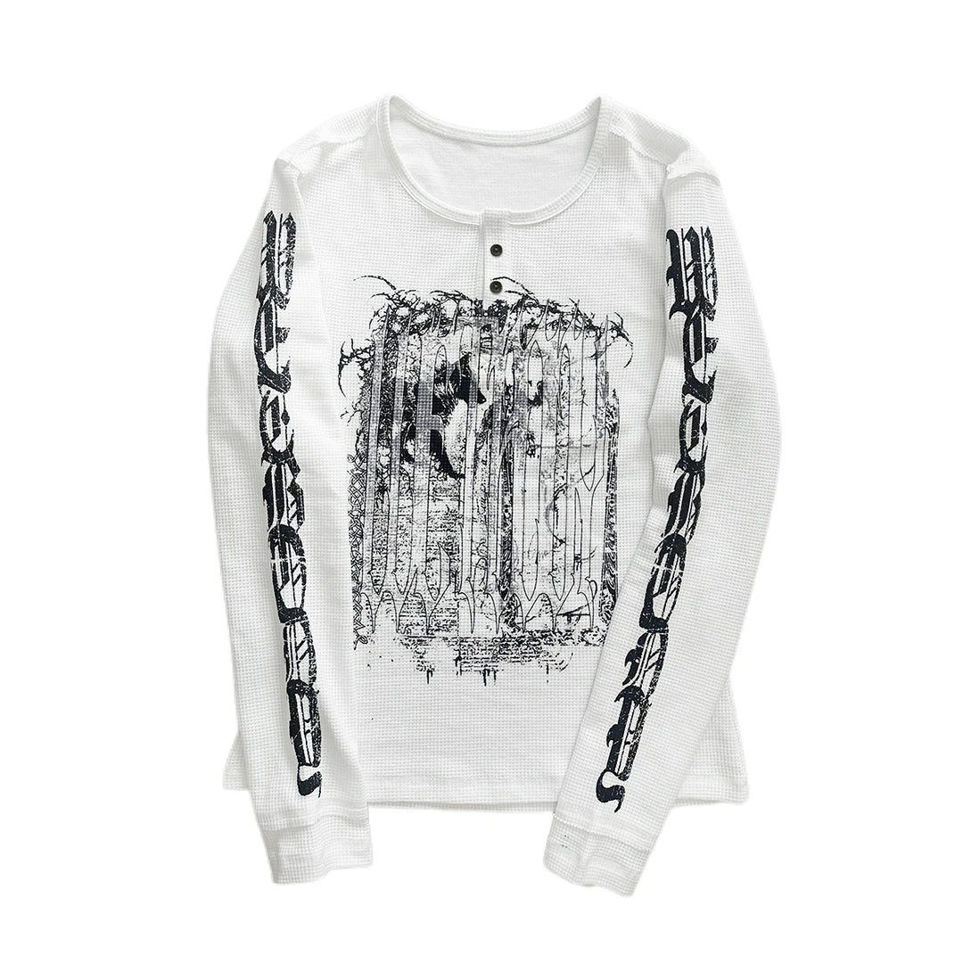 Gothic Printed Long Sleeve T-Shirt, Stretch Cotton (White) 46066:874569